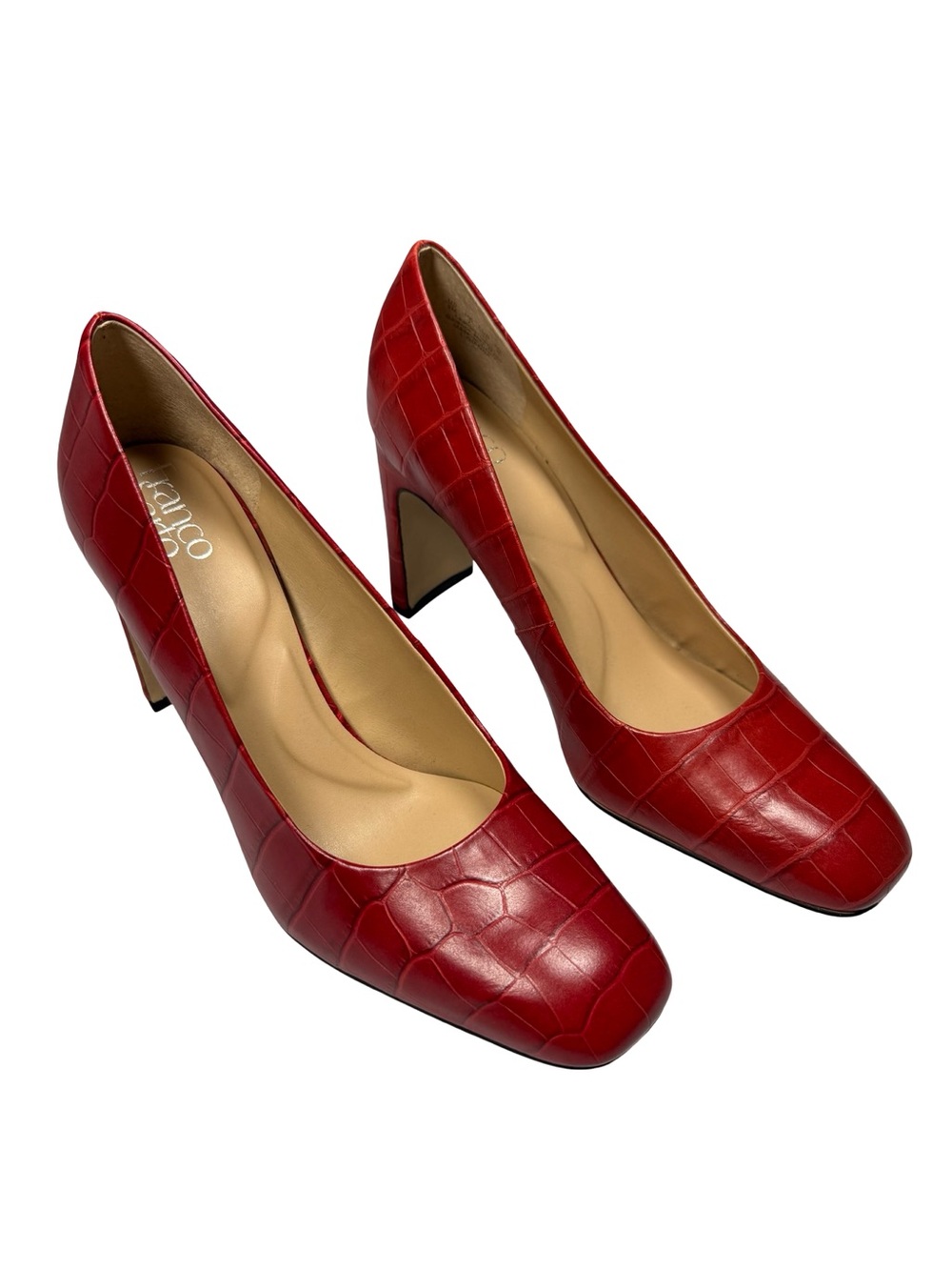 Franco Sarto L Gianna Women 9M Red Croc Embossed Leather Block Heel Pumps Office